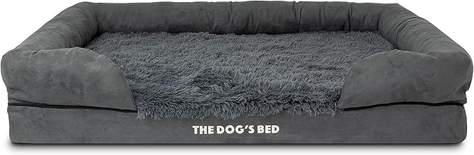 The Dog’s Bed, XL Grey Fur 43.5x34,Memory Foam, Pain Relief: Arthritis, Hip & Elbow Dysplasia, Post Surgery, Lameness, Supportive, Calming, Waterproof Washable Cover, Veterinary Approved-Mewly Pet