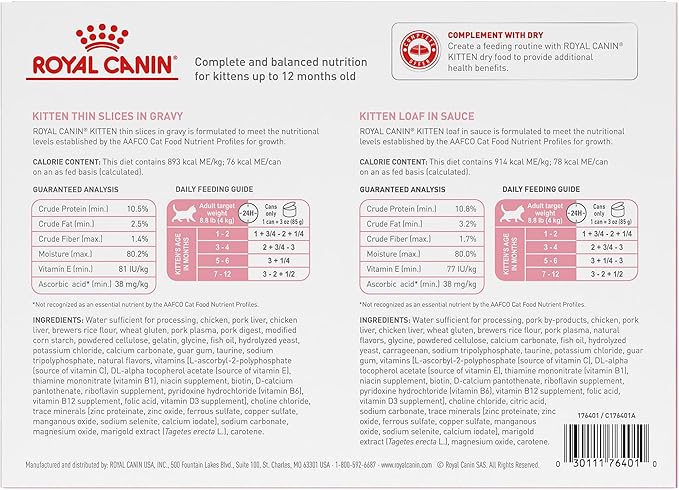 Royal Canin Feline Health Nutrition Kitten Wet Food Variety Pack, 12 Pack, 2 Varieties, 3 oz Cans-Mewly Pet