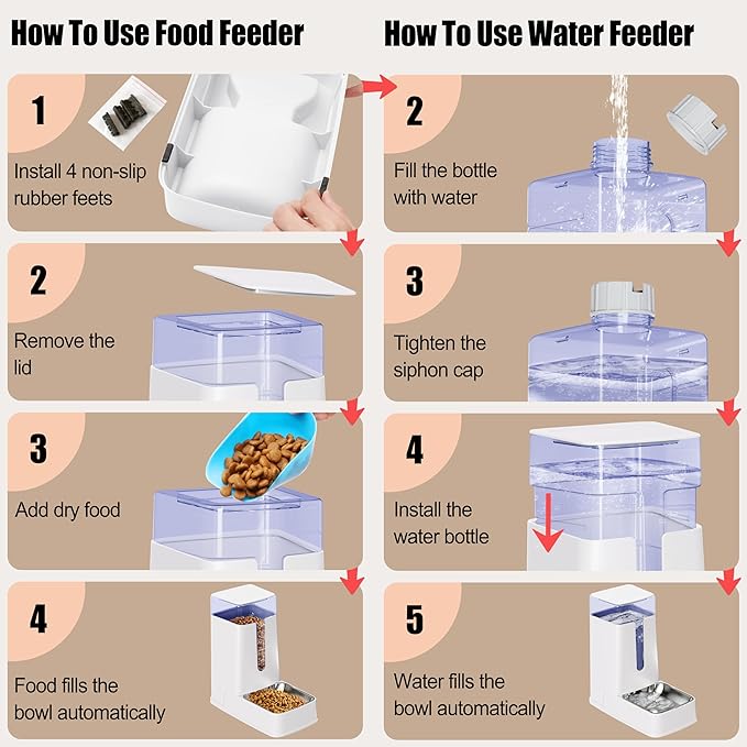 Automatic Cat Feeder and Cat Water Dispenser Set with Stainless Steel Bowls Gravity Dog Feeder for Small Medium Big Dog Pets Puppy Kitten, 3.8L x 2-Mewly Pet