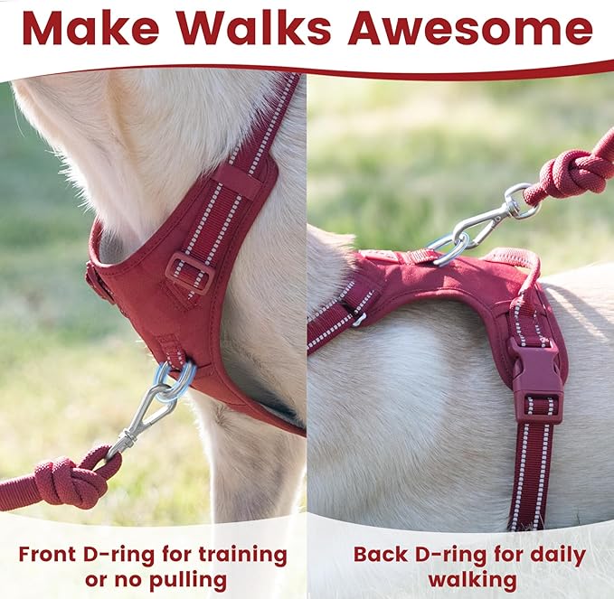 No Pull Dog Harness, Reflective Puppy Vest for Small Medium Large Sized Dog(Burgundy Red,M)-Mewly Pet