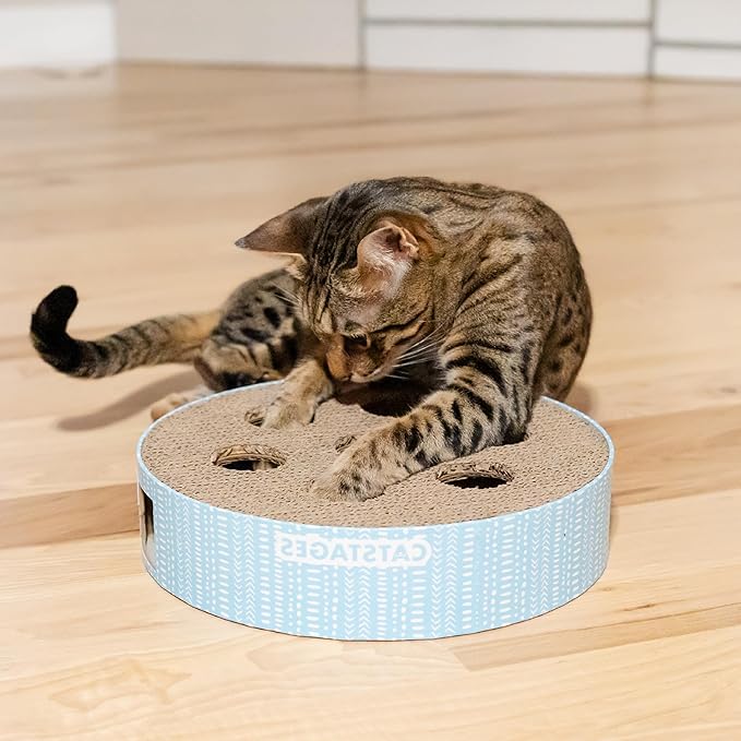 Catstages Scratch N' Hunt Interactive Cat Puzzle Toy with Scratcher Corrugate for Nail Care, Engages Hunting Instincts-Mewly Pet