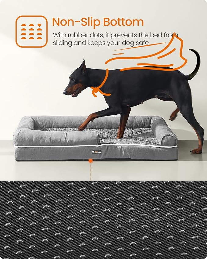 Feandrea Orthopedic Dog Bed, Large Dog Bed Waterproof, Removable Washable Cover Sofa with Non-Slip Bottom, Raised Edges, 48 x 33 x 8 Inches, Light Gray UPGW078G02V1-Mewly Pet