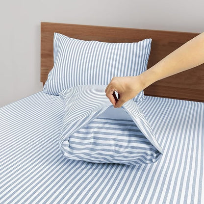 Mejoroom Striped King Size Sheet Set - Soft Microfiber Bed Sheets,Deep Pocket Fitted Sheet, Soft, Breathable, Wrinkle & Fade Resistant - 4 Piece (Blue Stripe)