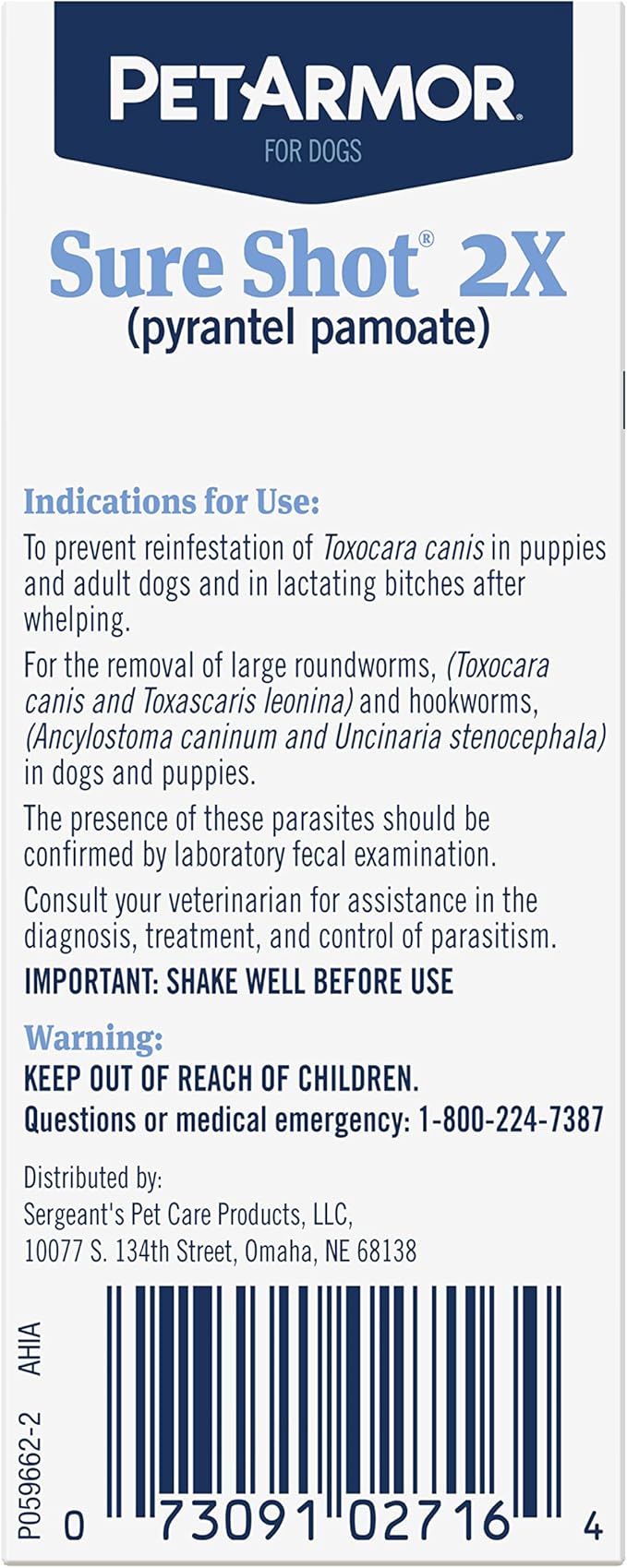 PetArmor Sure Shot Liquid De-Wormer for Dogs and Puppies, Liquid De-Wormer Treats Roundworms & Hookworms in Dogs and Puppies 2 Weeks and Older, For Dogs Under 120 lbs, 2 ounces-Mewly Pet