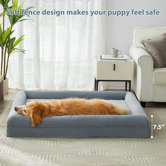 WNPETHOME Giant Dog Bed, Washable Dog Couch with Removable Waterproof Cover, Orthopedic Large Pet Sofa Bed with Bolster Sides for Sleeping-Mewly Pet