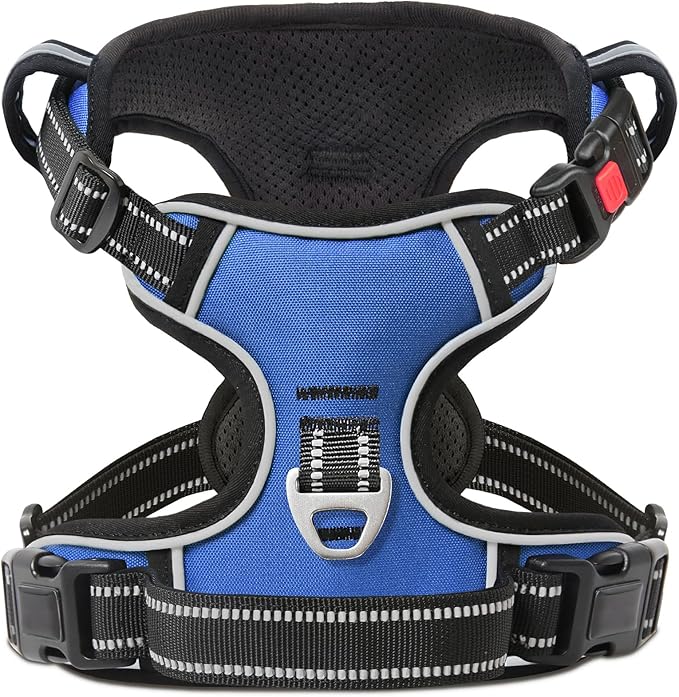 Timos Dog Harness for Large Dogs, No Pull Service Vest with Reflective Strips and Control Handle,No Choke Dog Harness with 2 Metal Rings for Easy Walking,Outdoor Training,Blue, L-Mewly Pet