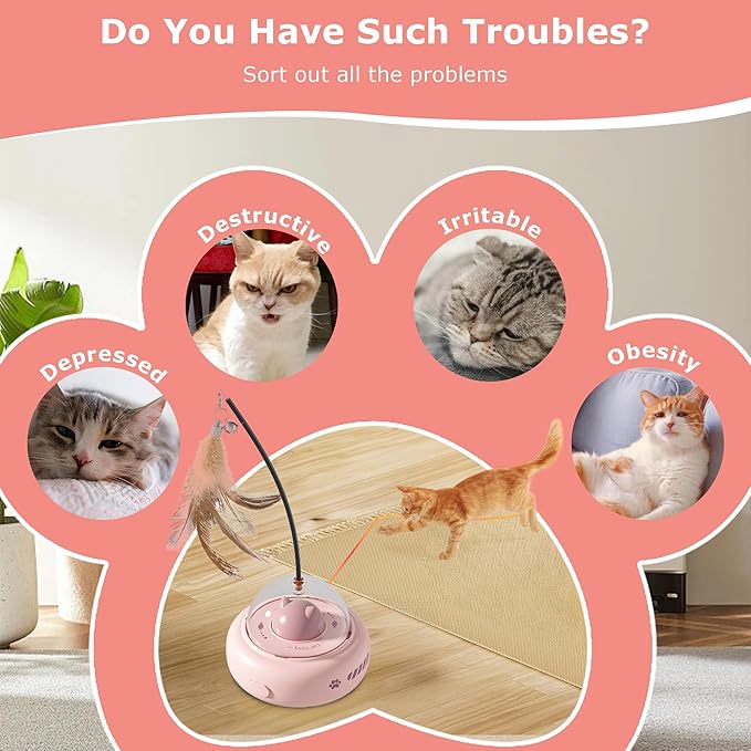 hooroor 2-in-1 UFO Laser Cat Toy – Automatic Motion with Feather, Rechargeable Smart Sensor Interactive Toy for Indoor Cats & Dogs, Fun Exercise & Play, Perfect Pet Gift-Mewly Pet