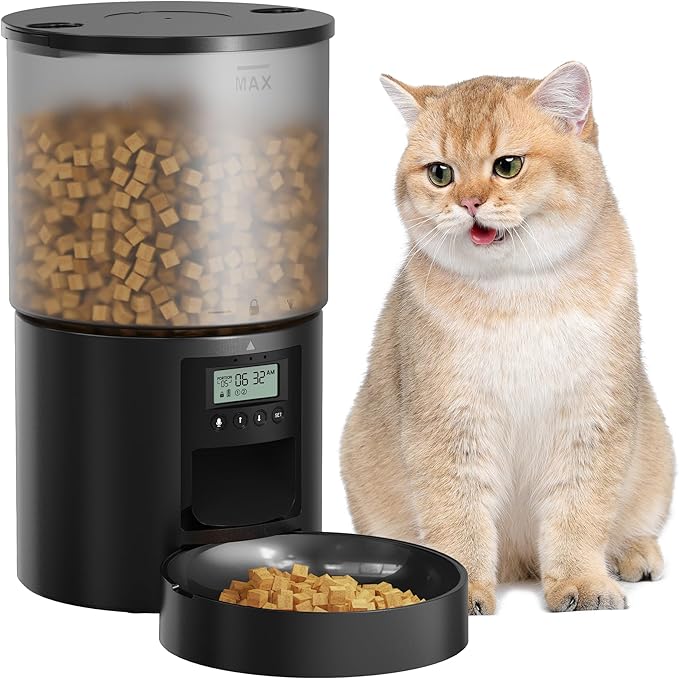 Automatic Cat Feeder Food Dispenser: 4L Timed Small Dog Dry Food Dispenser with 10s Voice - Distributeur Nourriture Chat Hund Programmable - Auto Pet Feeder with 1-6 Meals Per Day-Mewly Pet