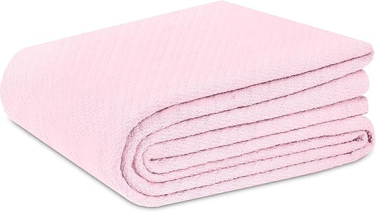 COTTON CRAFT Soft Cotton Thermal Blanket - Plush Herringbone Twill - All Season Luxurious Breathable Skin Friendly Lightweight Cooling Throw Blanket - Sofa Couch Travel Camping Dorm - Twin Light Pink
