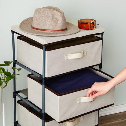Juvale 4-Tier Dresser for Bedroom - 16.5 in L x 13 in W x 33 in H, Beige, Metal & Fabric - Freestanding Closet Organizer with Fabric Storage Drawers - Narrow Dresser & Cabinet with Drawers