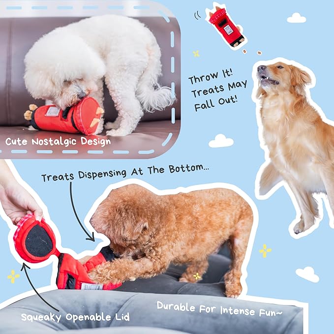 British Postbox Treat-Dispensing Soft Plush Squeaky Pet Toy - Iconic UK Enrichment Gift, Durable Cute & Fun Toy for Interactive Play, Hide Food for Nose-Work Puzzle, Small Medium Dogs-Mewly Pet