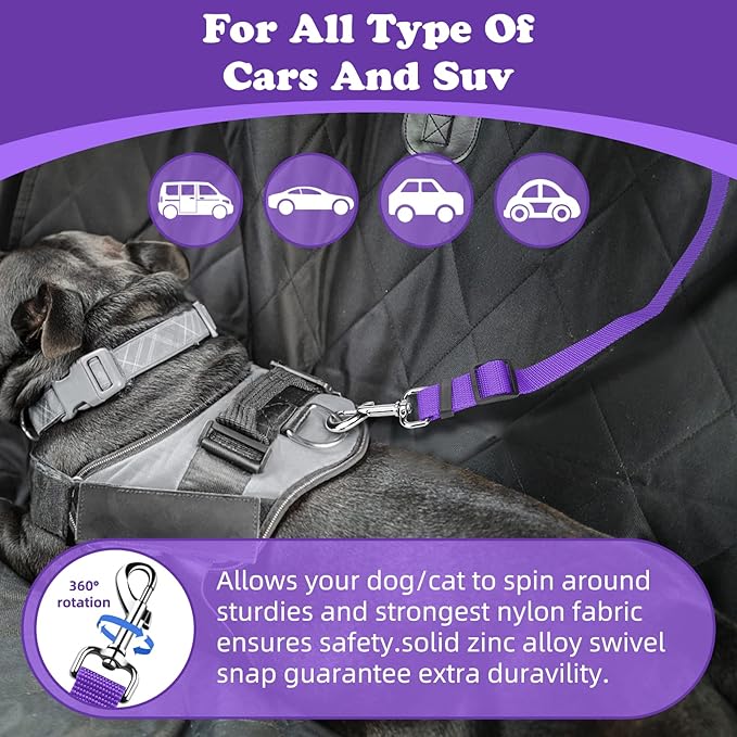 BWOGUE 2 Packs Dog Cat Safety Seat Belt Strap Car Headrest Restraint Adjustable Nylon Fabric Dog Restraints Vehicle Seatbelts Harness Purple-Mewly Pet