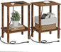 TUTOTAK End Table with Charging Station, Set of 2, Small Side Table with Outlets, Nightstand Bedside Table, 2-Tier Storage Shelf for Small Space, Living Room, Bedroom Brown TB01BB041C