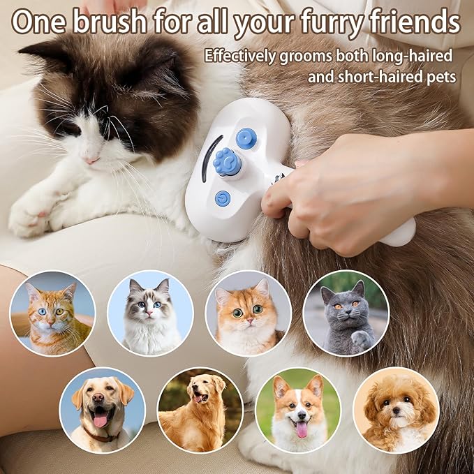 Cat Steam Brush for Shedding,3 In 1 Steam Brush for Dogs & Cats,Spray Hair Removal Comb,Includes Waterless Shampoo,Suitable for Long-haired and Short-haired Pets-Mewly Pet