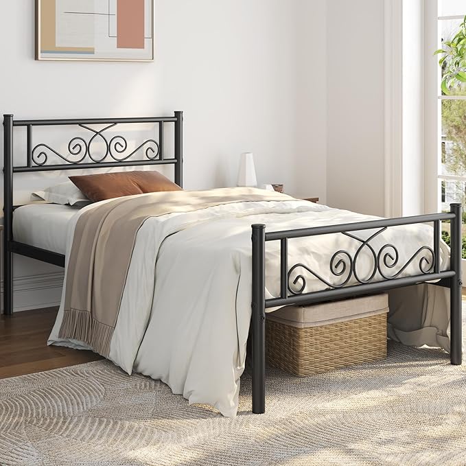 Yaheetech Twin XL Bed Frames Metal Platform Bed with Headboard and Footboard No Box Spring Needed Easy Assembly,Under-Bed Space: 12.6''/Black/Twin XL Bed