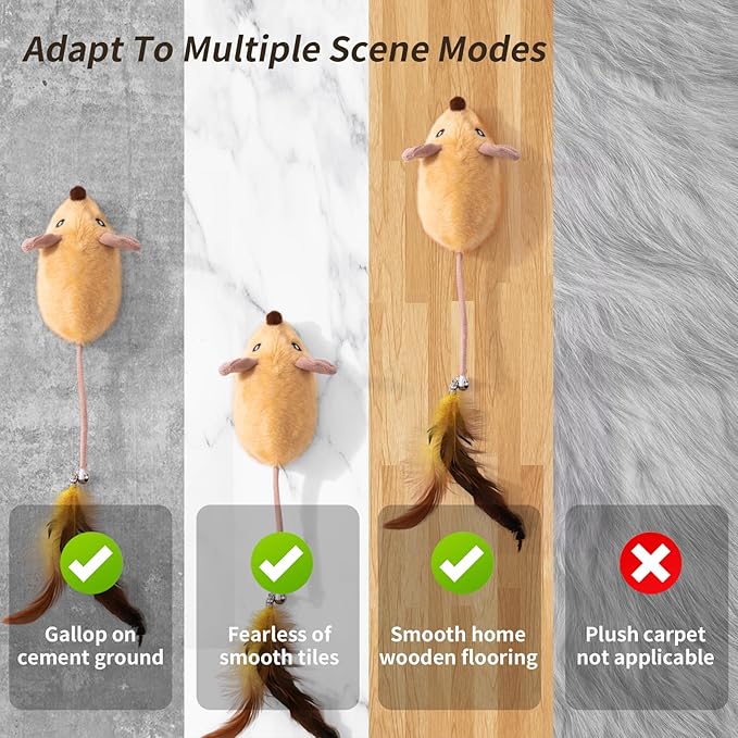 Interactive Cat Toys Mouse for Indoor Cats Rechargeable Cat Toy Mouse Toy Feather Bell Tail Lifelike Electric Automatic for All Breeds Boredom Exercise-Yellow-Mewly Pet