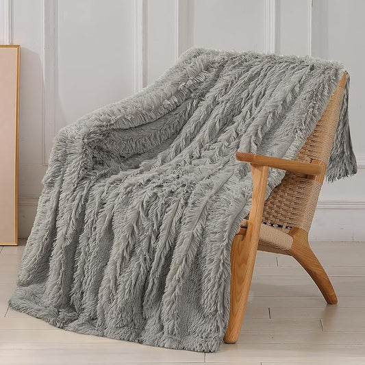 Tuddrom Decorative Extra Soft Faux Fur Blanket Twin Size 70" x 78",Solid Reversible Fuzzy Fluffy Cozy Plush Fleece Comfy Microfiber Blanket for Couch Sofa Bed,Quiet Grey