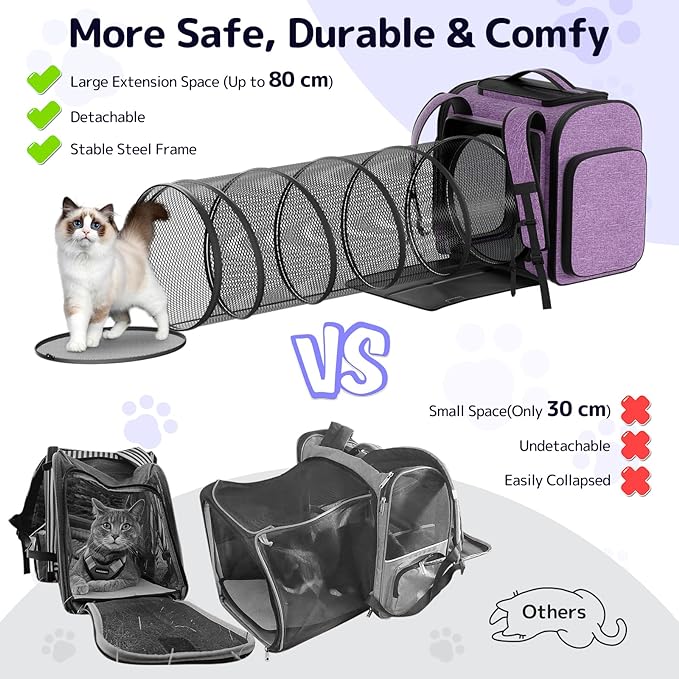 Pawtners Cat Carrier Backpacks Expandable Cat Backpack with Breathable Mesh, Pet Carrier Backpack for Cats Small Dogs Puppies Up to 18 Lbs, Dog Carrier Backpack for Travel Hiking Camping Outdoor-Mewly Pet