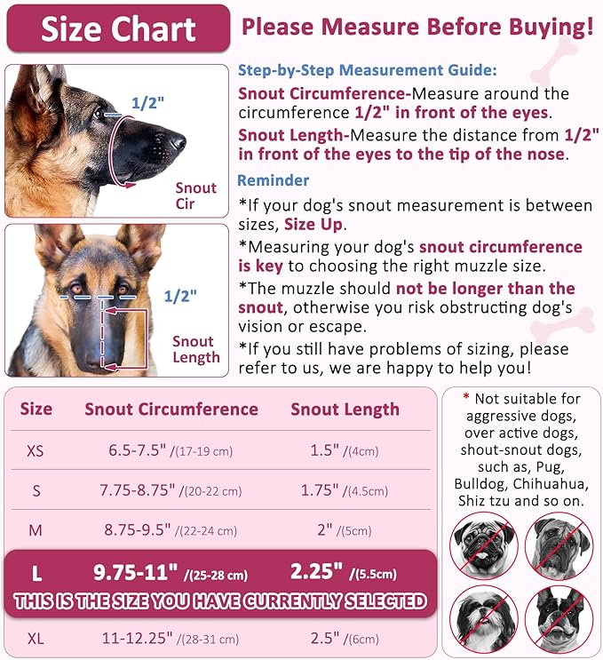 LUCKYPAW Soft Muzzle for Medium Large Sized Dogs Beagle Labrador German Shepherd, Dog Muzzle to Prevent Biting Chewing, Adjustable Breathable Mouth Guard for Grooming Walking Training(Hot Pink, L)-Mewly Pet