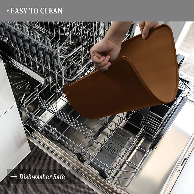 Waterproof Pet Feeding Mat with High Raised Edges, Heavier and Thicker Placemats for Cat Dog Water Bowl with BPA Free, Dogs Cats Food Mats for Messy Drinkers to Prevent Spill and Protect Floors-Mewly Pet