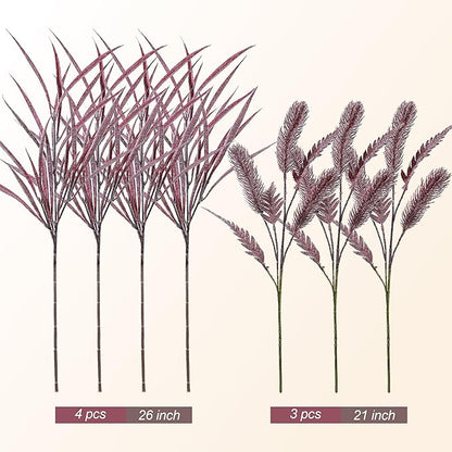 7 PCS Artificial Fall Stem Fake Plants, 26 in Fake Leaves Autumn Greenery Branches Fall Flowers Faux Foliage DIY Stems for Vase Thanksgiving Home Kitchen Office Indoor Centerpiece Table Decoration