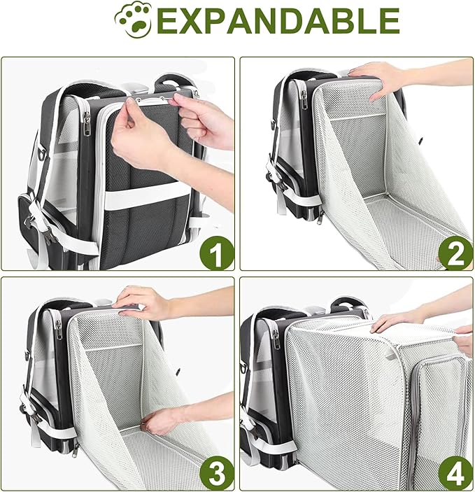 Texsens Cat Backpack - Expandable Pet Carrier for Medium Cats and Small Dogs up to 17 lbs - Breathable, Collapsible & Soft Cat Travel Bag for Outdoor Hiking (Black)-Mewly Pet