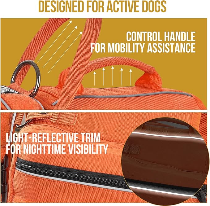 Onetigris Dyno Outdoor Harness for Dogs with Pockets, Front Range Pack, Saddle Bag Dog Hiking Vest with Handles-Mewly Pet