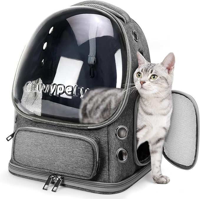 Cat Backpack Carrier, Breathable Cat Carrier Large Space Bubble Pet Backpack for Kitty Small Dog up to 12lbs, Transparent & Foldable Pet Carrier for Travel Hiking-Mewly Pet