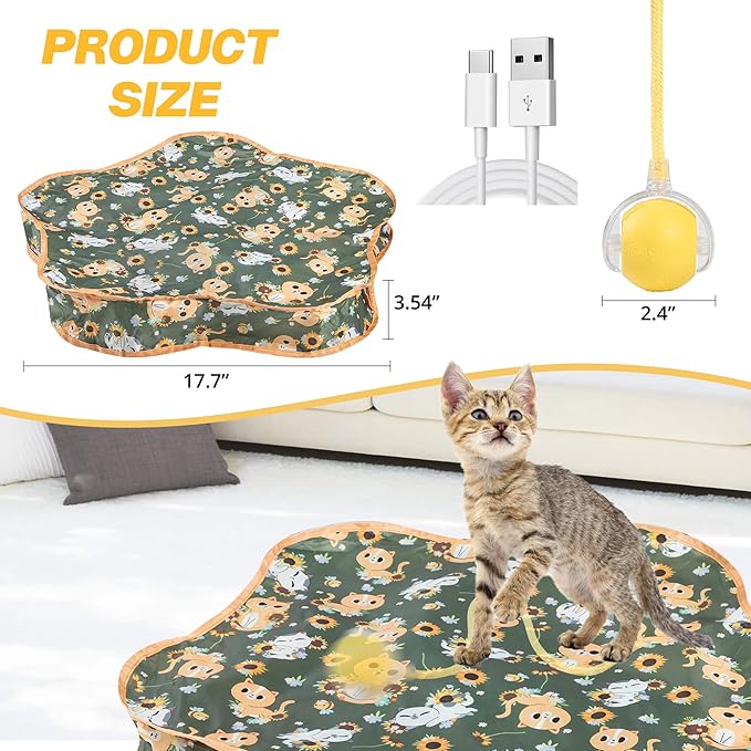 Interactive Cat Toys, Indoor Hide and Seek Toys, Fast Rolling Ball in Play Mat, Interactive Cat Toys for Indoor Cats, Rechargeable Cat Ball Toys-Mewly Pet