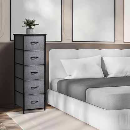 Sorbus Nightstand with 5 Drawers - Bedside Furniture & Night Stand End Table Dresser with Steel Frame, Wood Top, Easy Pull Fabric Bins for Home, Bedroom Accessories, Office & Dorm