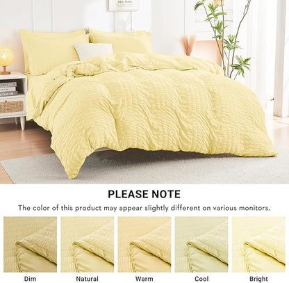 HYMOKEGE Yellow Twin XL Comforter Set Seersucker 5 Pieces, All Season Luxury Bed in a Bag for Bedroom, Bedding Set with Comforter, Sheets, Pillowcase & Sham