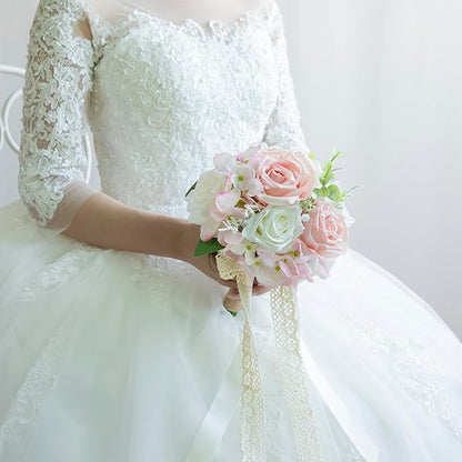 Wedding Bouquets for Bride Bridesmaid, Artificial Dusty Rose Bride Flower Bouquet for Wedding Church Decoration Ceremony, Anniversary, etc, Roses Flowers