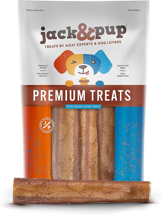 Jack&Pup 6-inch Jumbo Bully Sticks (6 Pack) Single Ingredient, Extra Thick Pizzle Sticks for Dogs | Longest Lasting Bully Sticks for Medium to Large Dogs-Mewly Pet