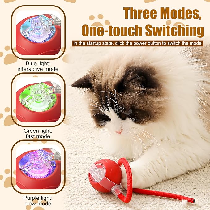 Interactive Cat Toys for Indoor Cats, 2025 New Interactive Cat Toys, Intelligent Automatic Rolling Pet Ball, Automatic Obstacle Avoidance Cat Toy Ball with Rope, Three Modes Adjustment (gray)-Mewly Pet