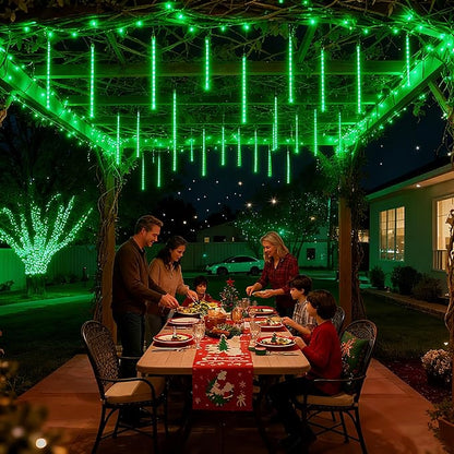 Joomer Christmas Lights Outdoor, 11.8 inch 10 Tubes 240 LED Meteor Shower Lights, LED Snow Falling Icicle Cascading Light with Timer Waterproof and Connectable for Christmas Decoration (Green)