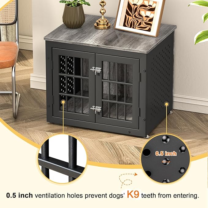 26" Heavy Duty Dog Crate Furniture for Small Dogs, Metal Kennel for High Anxiety Dogs, Chew Proof Pet Cage Indoor, Decorative Dog Kennel End Table-Mewly Pet