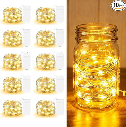 10 Pack Fairy Lights Battery Operated - 7ft 20 LED Twinkle Lights Copper Wire Mini String Lights Firefly Lights for Mason Jars DIY Crafts Christmas Wedding Party Centerpiece Table Decor, Warm White