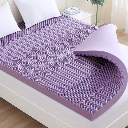 MUXHOMO 3.9 Inch 7-Zone Cal King Mattress Topper, Egg Crate Foam Mattress Topper Cal King Size for Back Pain, Lavender Cooling Gel Infused Bed Pad, CertiPUR-US and Oeko-TEX Certification (83"×71")