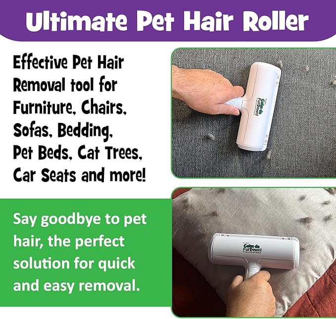 Calm Da Fur Down Pet Hair Remover Reusable Roller - Portable Effective Dog & Cat Hair Remover- Pet Lint Roller Extra Sticky for Couch, Cat Trees, Dog beds, Carpet, Bedding, Car, Home Fur Removal Tool-Mewly Pet