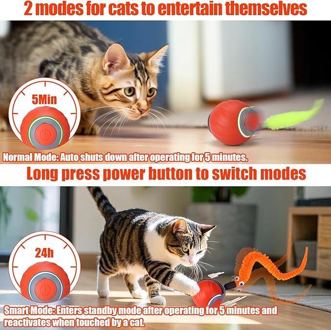 AIERSA Interactive Automatic Cat Toys for Indoor Adult Cats,Self Play Speed Tail Toy with 3 Tails and 4 Springs (Orange)-Mewly Pet