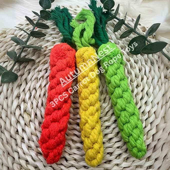 3PCS Mixed Color Woven Pet Rope Toys (Yellow, Green, Orange), Chew Toys for Dogs & Cats, Safe & Durable Braided Rope Toys for Pets-Mewly Pet