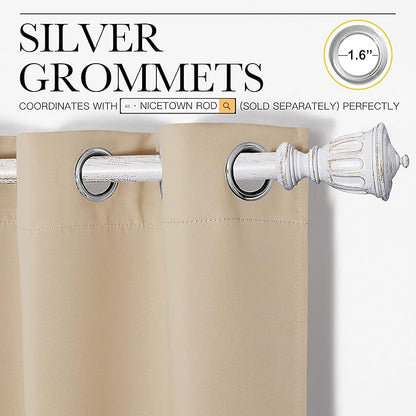 NICETOWN Room Darkening Curtain Panels for Cafe, Thermal Insulated Grommet Room Darkening Draperies/Drapes for Window (Biscotti Beige, 2 Panels, W42 x L68 -inch)