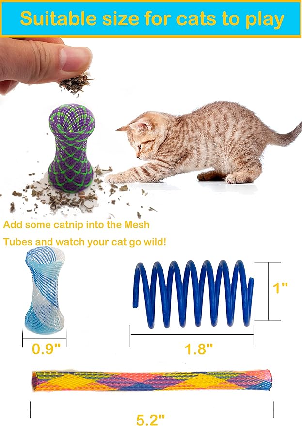 Fashion's Talk Cat Toys 50 Pcs for Indoor Cats,Interactive Door Hanging Mice Feather Toy Cat Spring Toy Cat Wand Catnip Crinkle Balls Silvervine Sticks Balls Kitten Toys Bulk-Mewly Pet