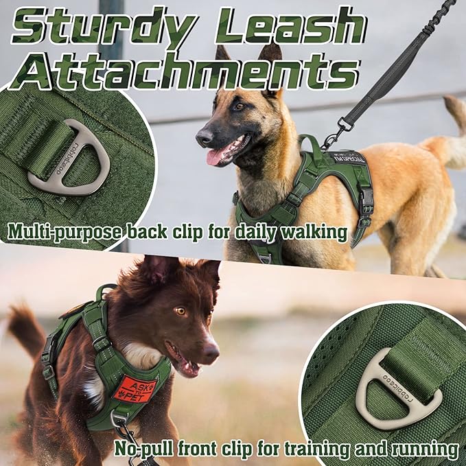 rabbitgoo Tactical Dog Harness for Large Dogs, No Pull Military Service Vest with Handle & Molle, Easy Control for Training Walking, Adjustable Reflective Straps, Green, XL-Mewly Pet