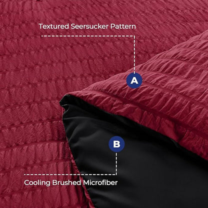 HYMOKEGE Red & Black Twin Comforter Set Seersucker 5 Pieces, All Season Luxury Bed in a Bag for Bedroom, Bedding Set with Comforters, Sheets, Pillowcase & Sham