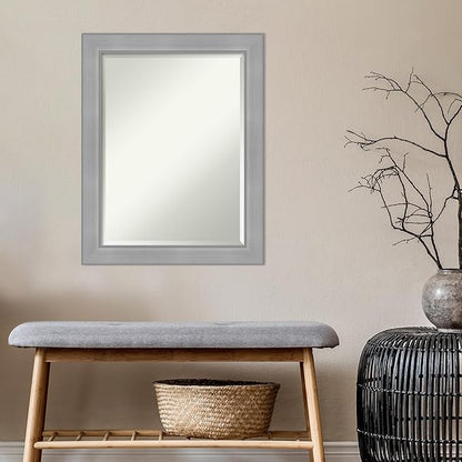 Amanti Art Silver Bathroom Mirror for Over Sink, 28x22 Vista Brushed Nickel Rectangle Vanity Mirror, Medium Casual Frame, Hangs Horizonally and Vertically, Bathroom Wall Decor, Beveled Edge