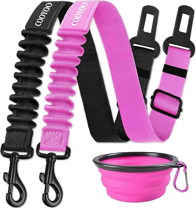 COOYOO Dog Seat Belt,3 Piece Set Retractable Dog Car Adjustable Seatbelts for Vehicle Nylon Pet Safety Heavy Duty & Elastic & Durable Car Harness for Dogs-Mewly Pet