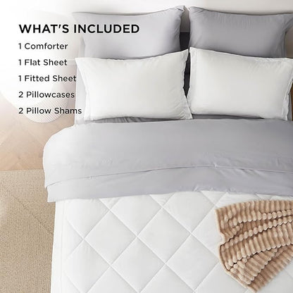 Bedsure King Comforter Set - 7 Pieces Reversible White and Grey Bedding, King Bed Set for All Seasons, Bed in a Bag with Down Alternative Comforter, Grey Sheets, Pillowcases & Shams