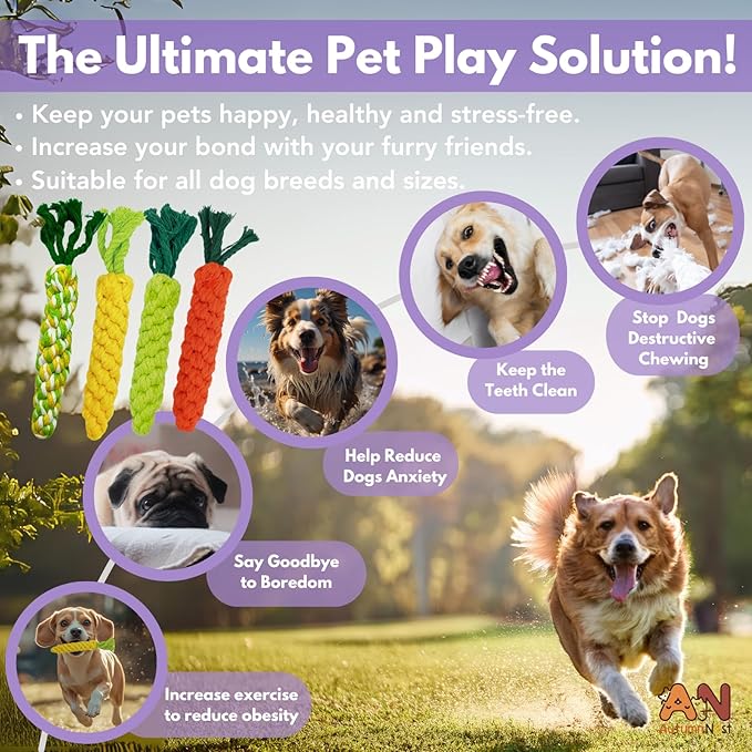 4PCS Mixed Color Woven Pet Chew Set (Yellow, Green, Orange, Rainbow), Dog Chew Toys, Cat Teething Toys, Durable & Safe Interactive Pet Toys-Mewly Pet