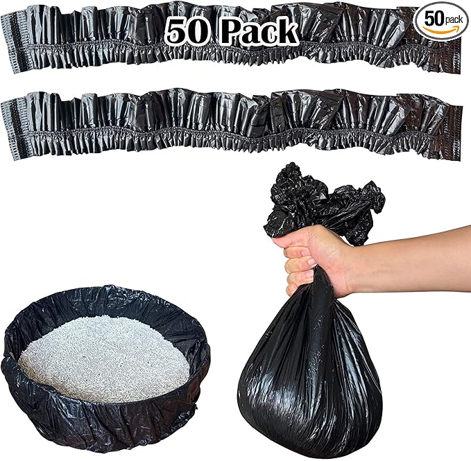 50 Pack Litter Box Liners Compatible with Lifewit Litter Box Cat, Elastic Band Trash Bags for Disposal of Cat Waste, Waterproof and Leak Proof (Black)-Mewly Pet